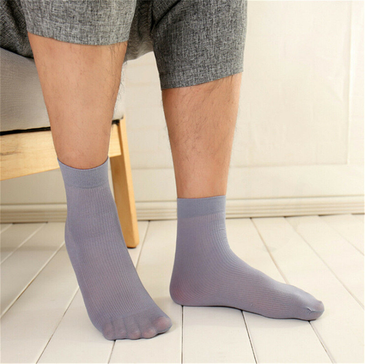 5/10 Pairs Men's Business Socks Thin Stretchy Striped Summer Silk Socks ...