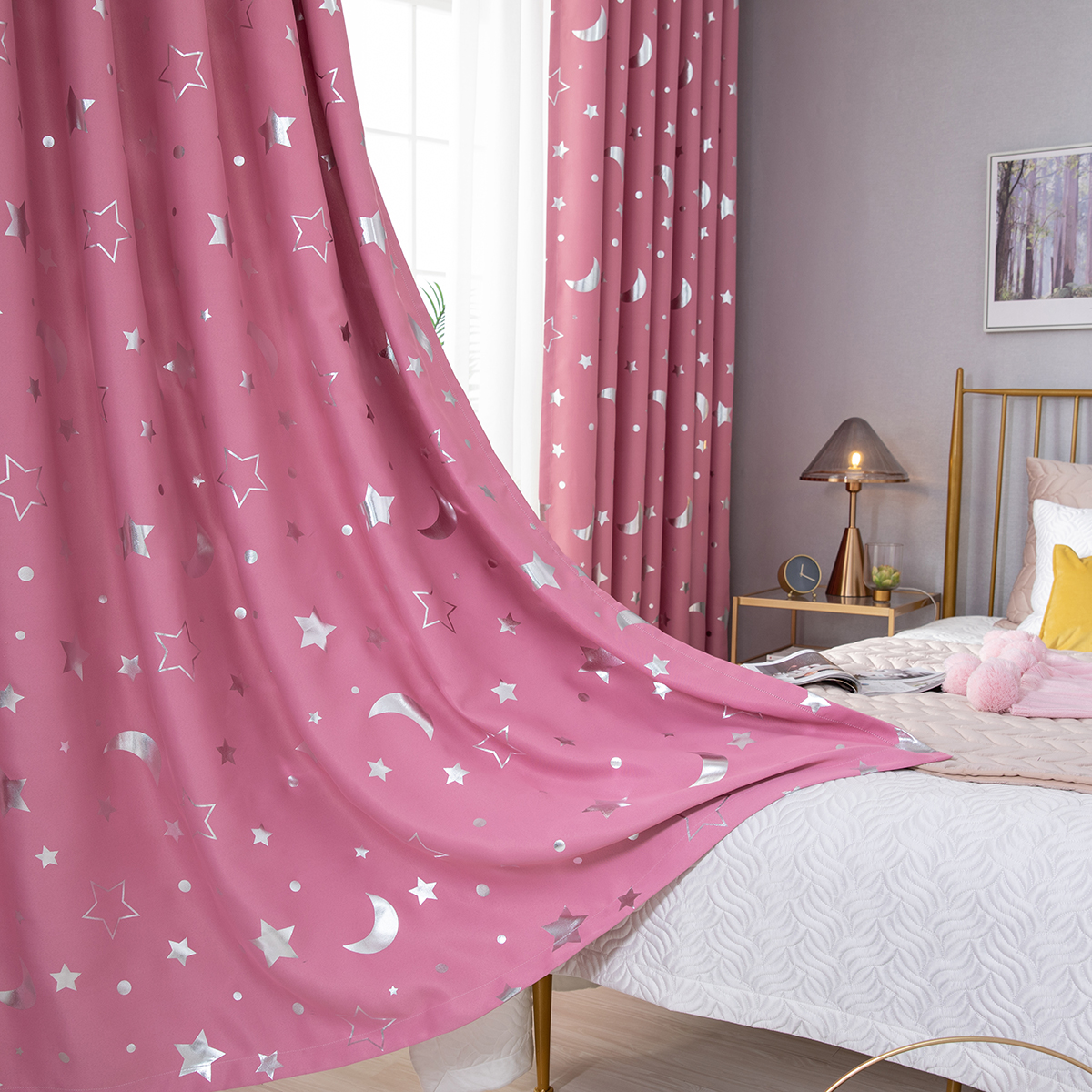 Blackout Star Moon Window Curtains Kids Girls Room Bedroom ...