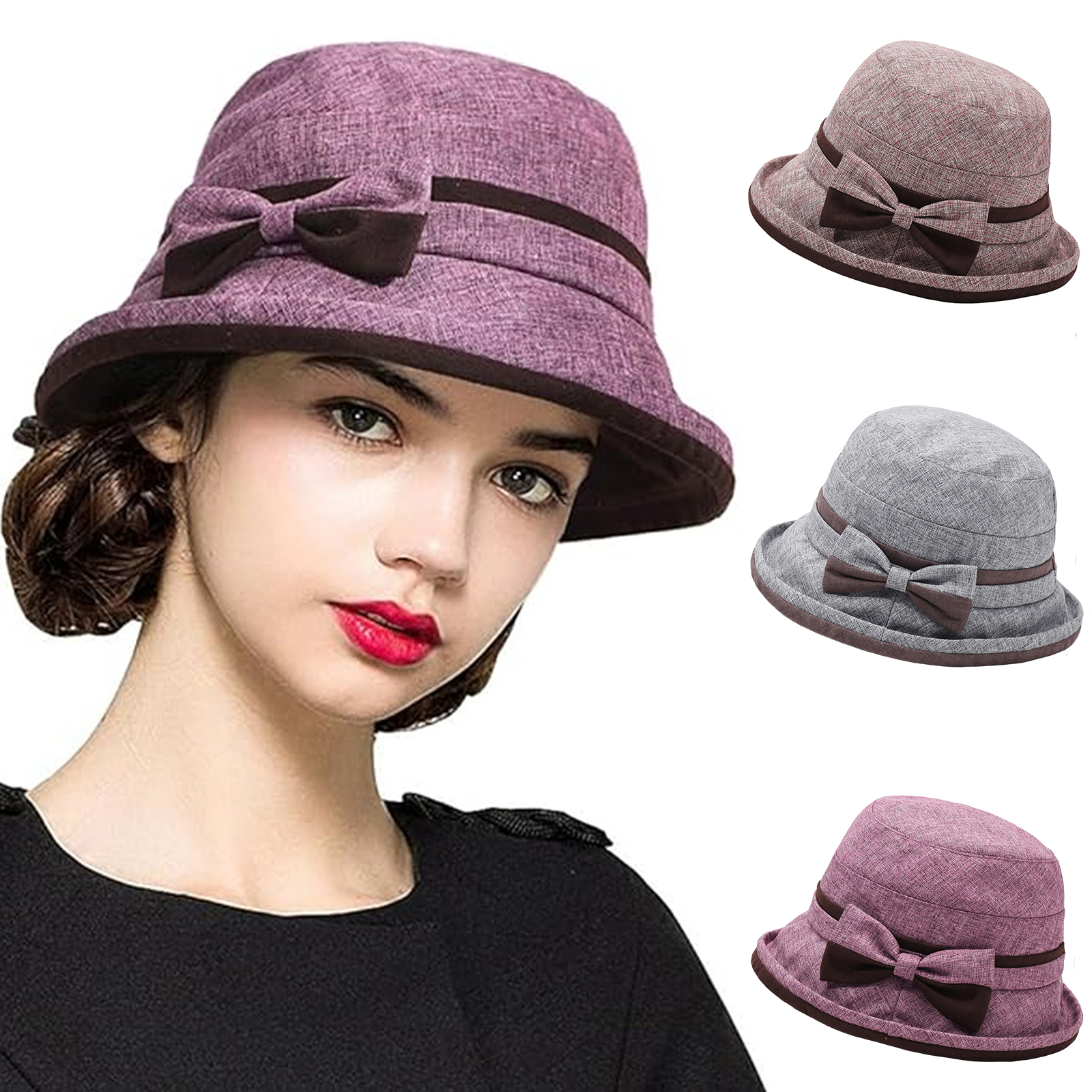 Womens Cloche Bowler Hat Fedora Church Hat Foldable Bucket 