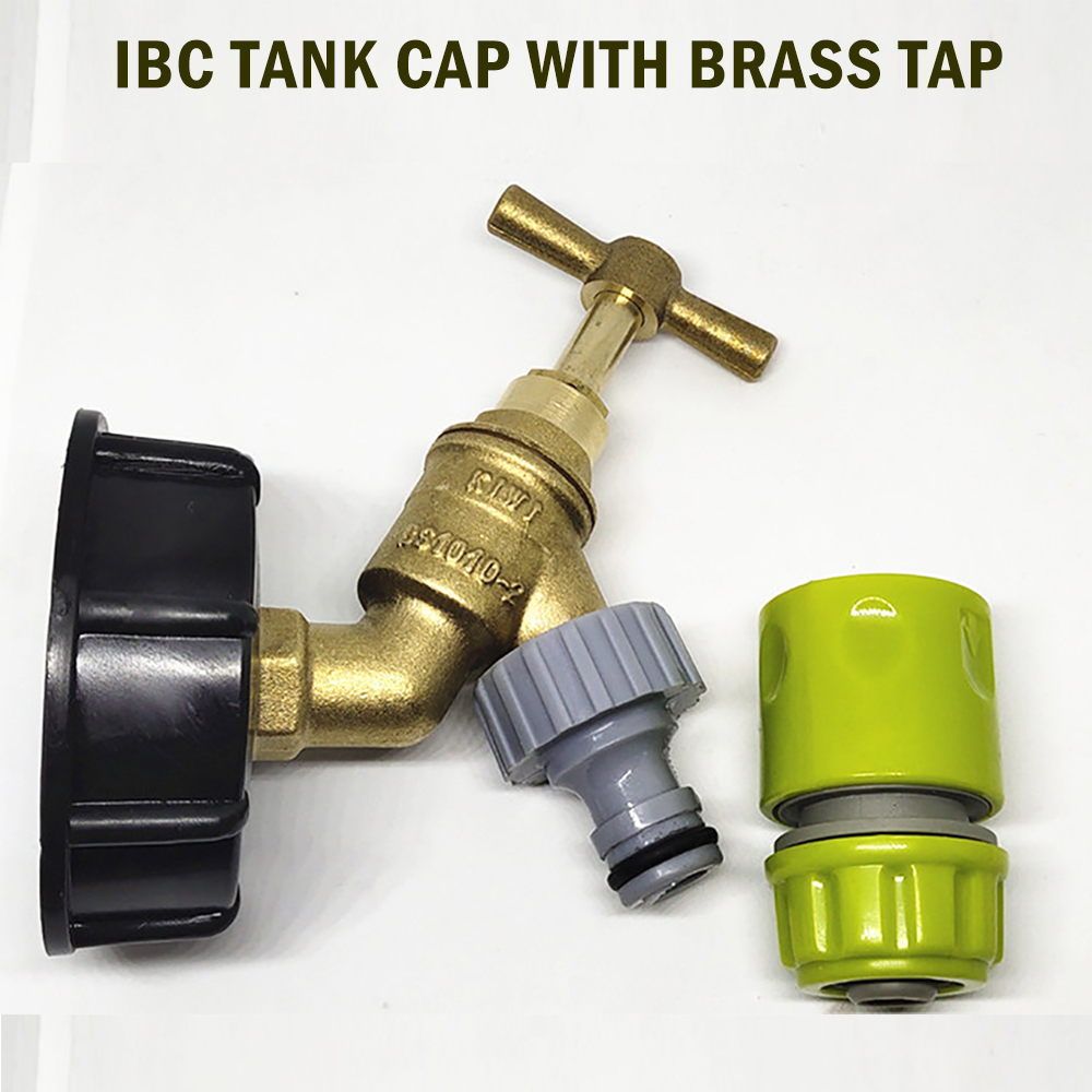 IBC Tank Cap with Brass Tap & 3/4" Snap On Connector Water Butt Fuel Storage New 