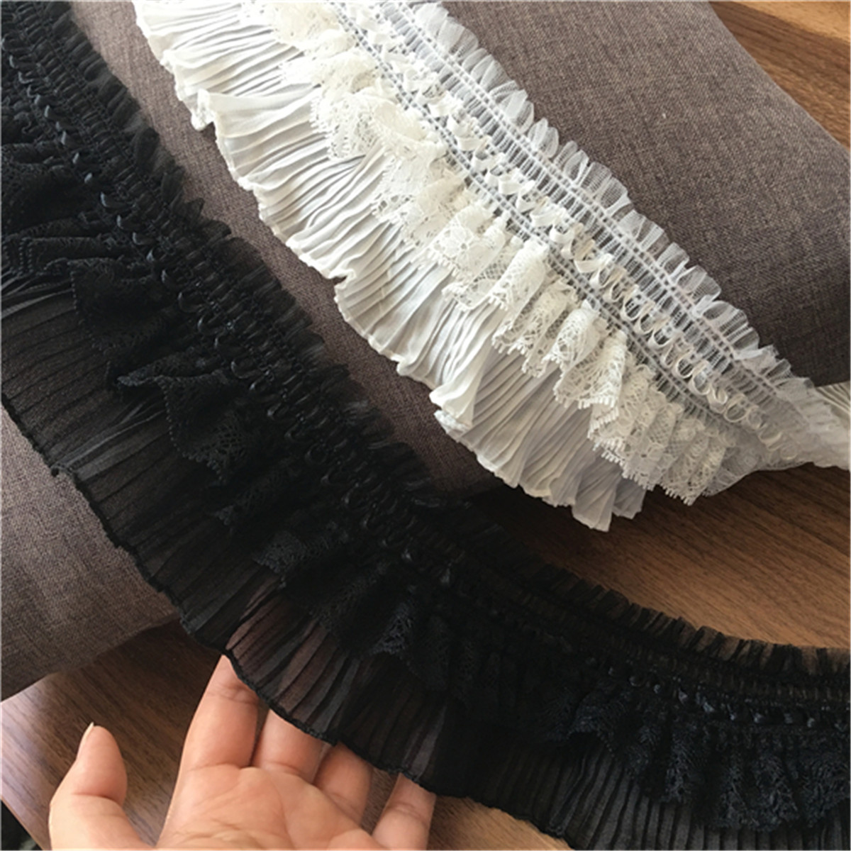 50CM White Black Elastic Pleated Lace Trim Ribbon Skirt Hem Sewing DIY ...