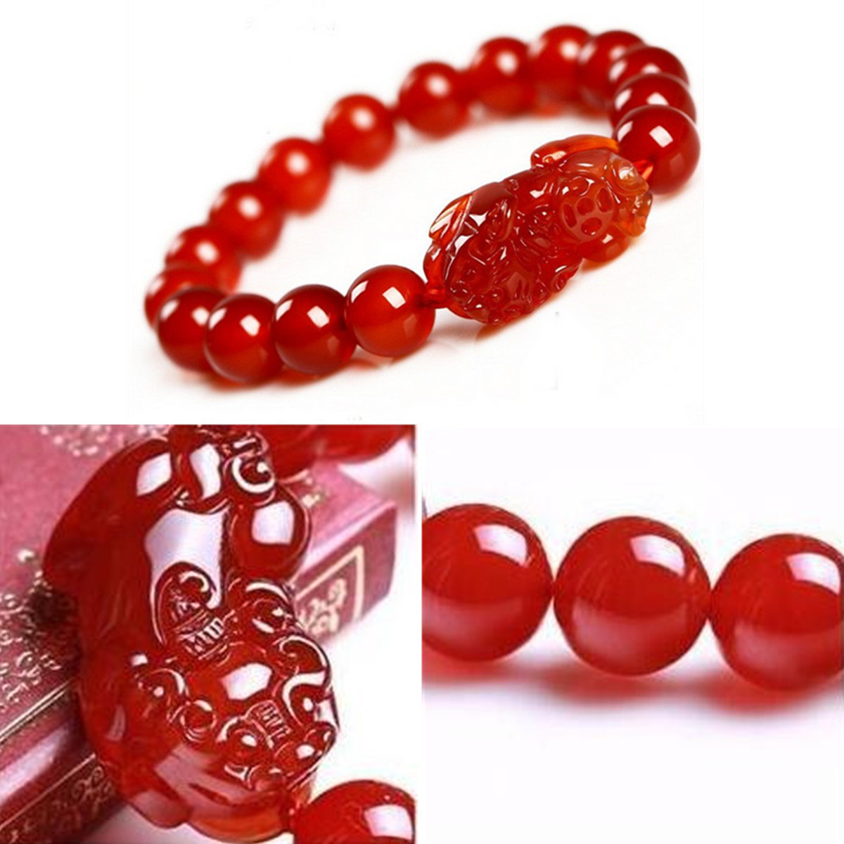 Chinese Feng Shui Red Agate Pi Yao /Pi Xiu Wealth Bead Bracelet Good