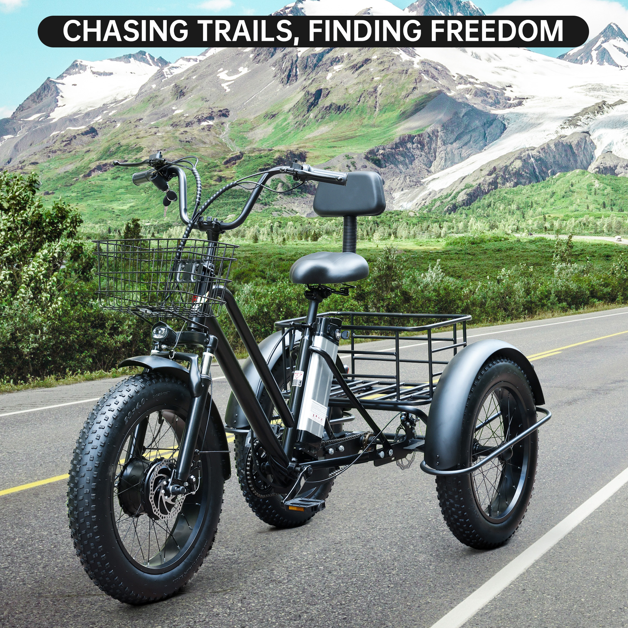 500W Folding Electric Tricycle with Dual Spring Saddle and Large Cargo Basket