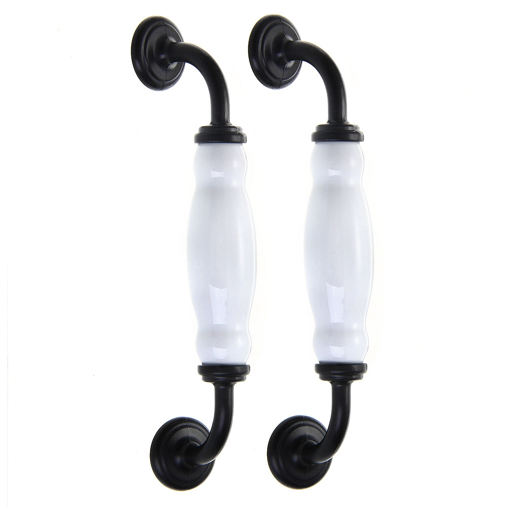 2 Pcs Black Door Cabinet Wardrobes Drawer Pull Handle White Zinc