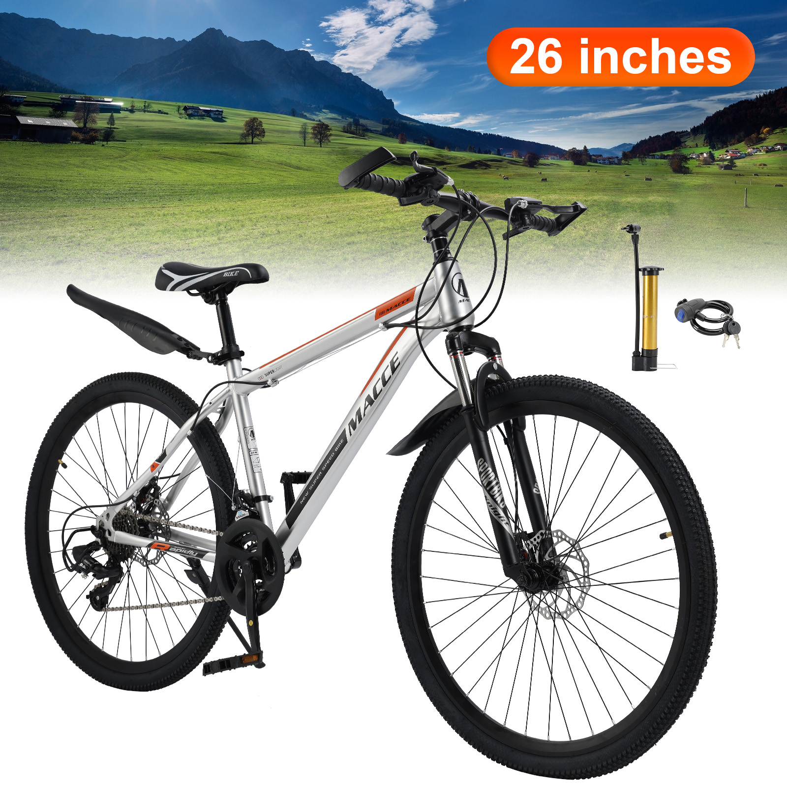 Mountain Bike 27 Speed High Carbon Steel Frame Suspension Fork Disc Brakes on Trail