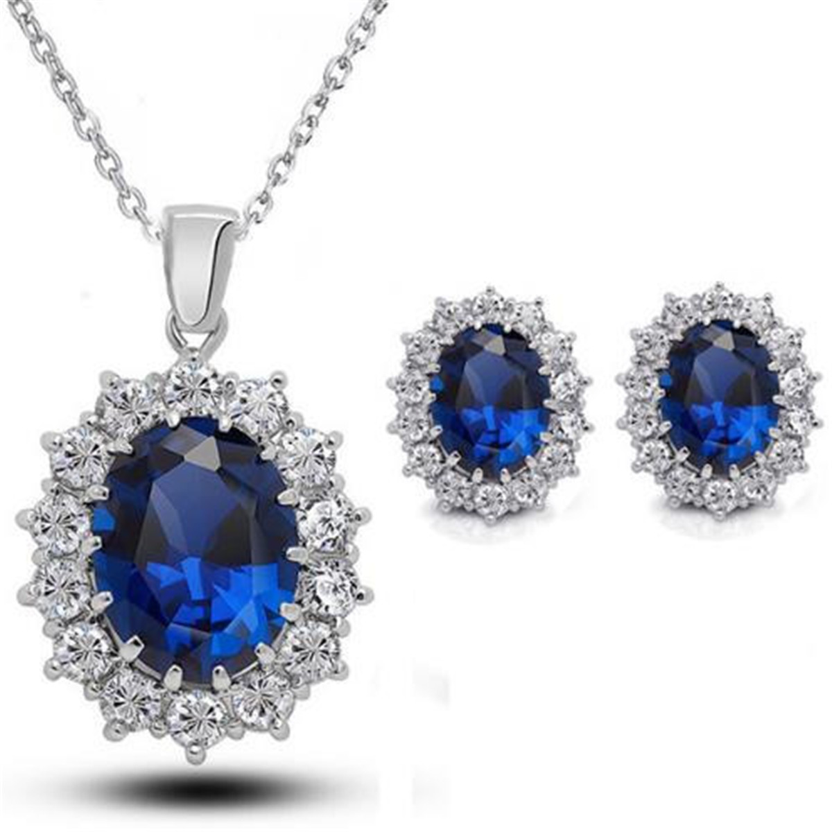 Sapphire Dark Blue Zircon Jewellery Set Drop Earrings & Bracelet Wedding S872 