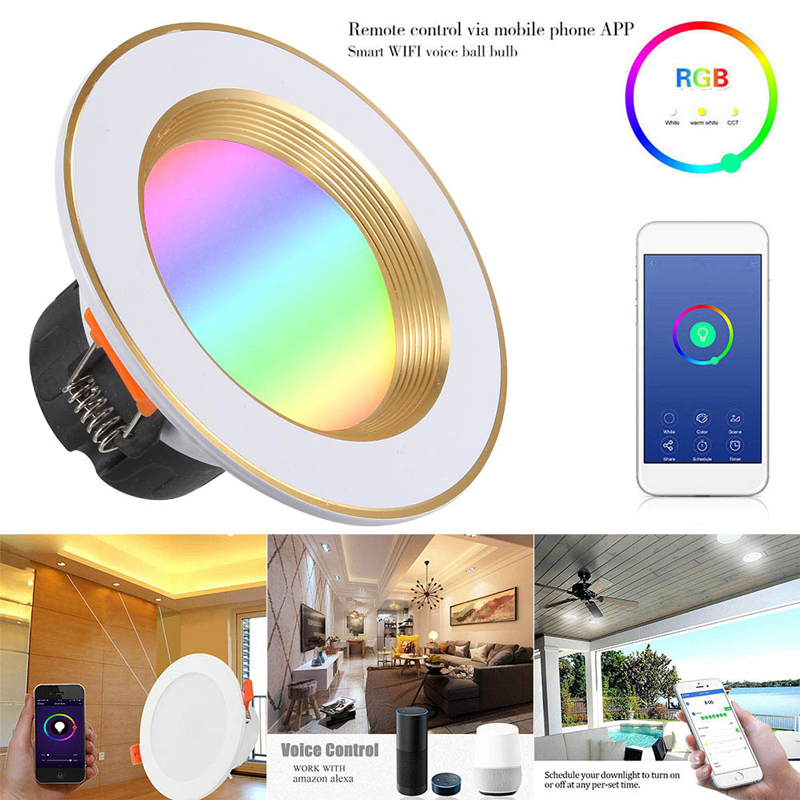 WiFi 7W Smart Dimmable RGB LED Recessed Ceiling Light ...