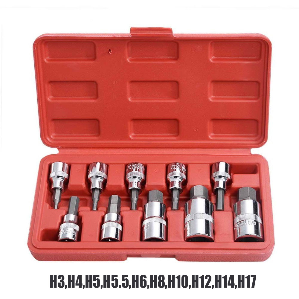 10pcs 3/8" & 1/2" Drive Imperial Hex Allen Key Socket Bit Set H17H30