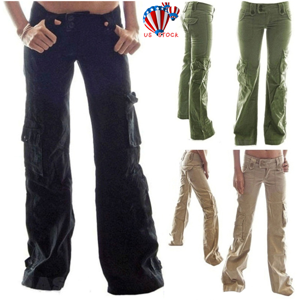 Ladies Cargo Work Trousers Women Military Combat Wide Leg Workwear ...