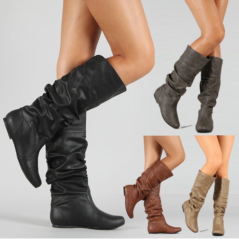 flat calf length slouch boots