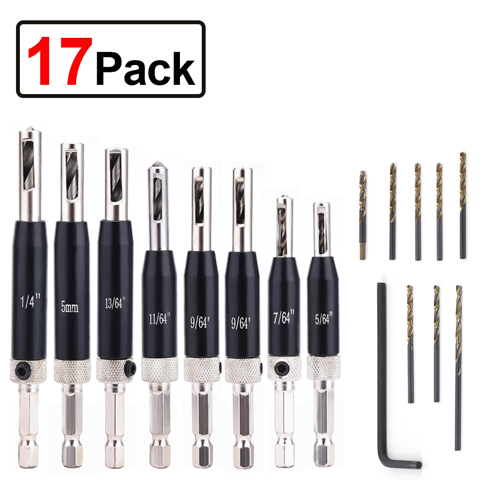 UK 4X Self Centering Lock Hinge Drill Bit Set Hardware Drawer Pilot Hole Guides