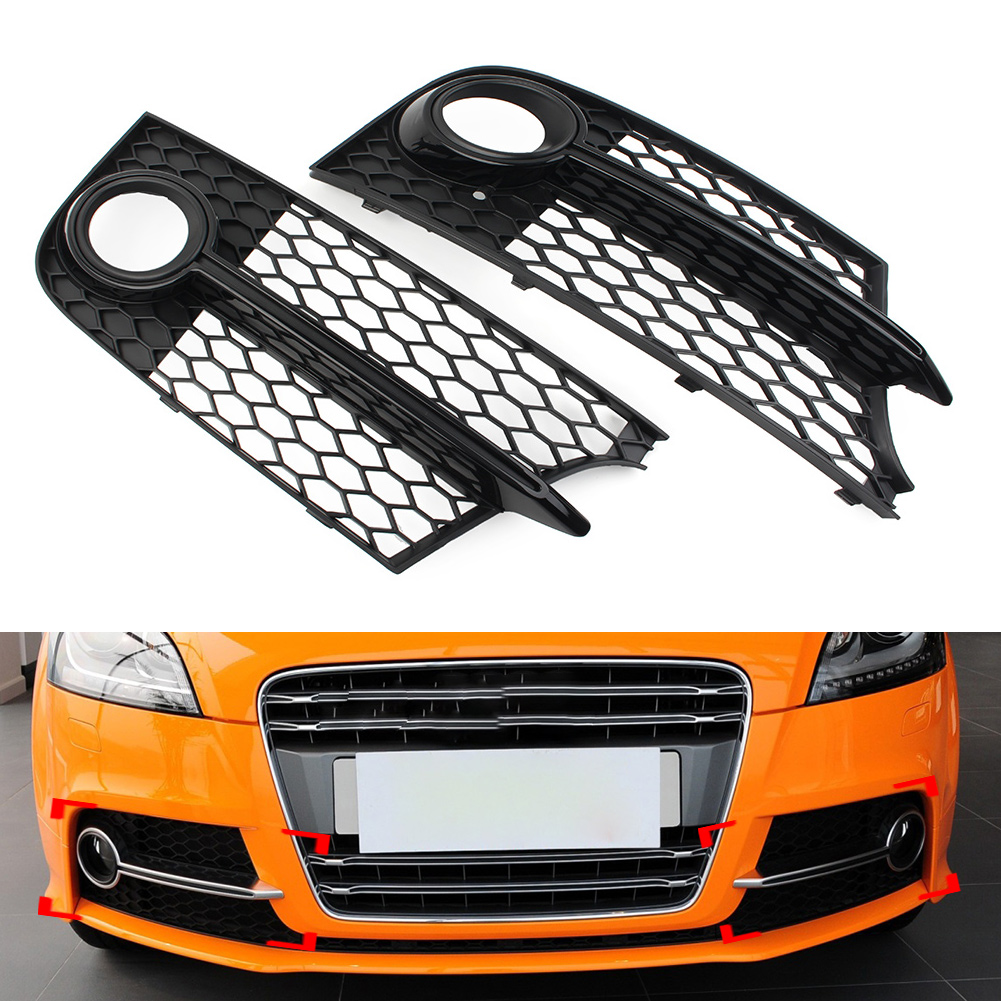 Pair Of Honeycomb Fog Light Grille Covers For Audi TT 8J (2006-2014) – Standard Bumper – Chrome & Black