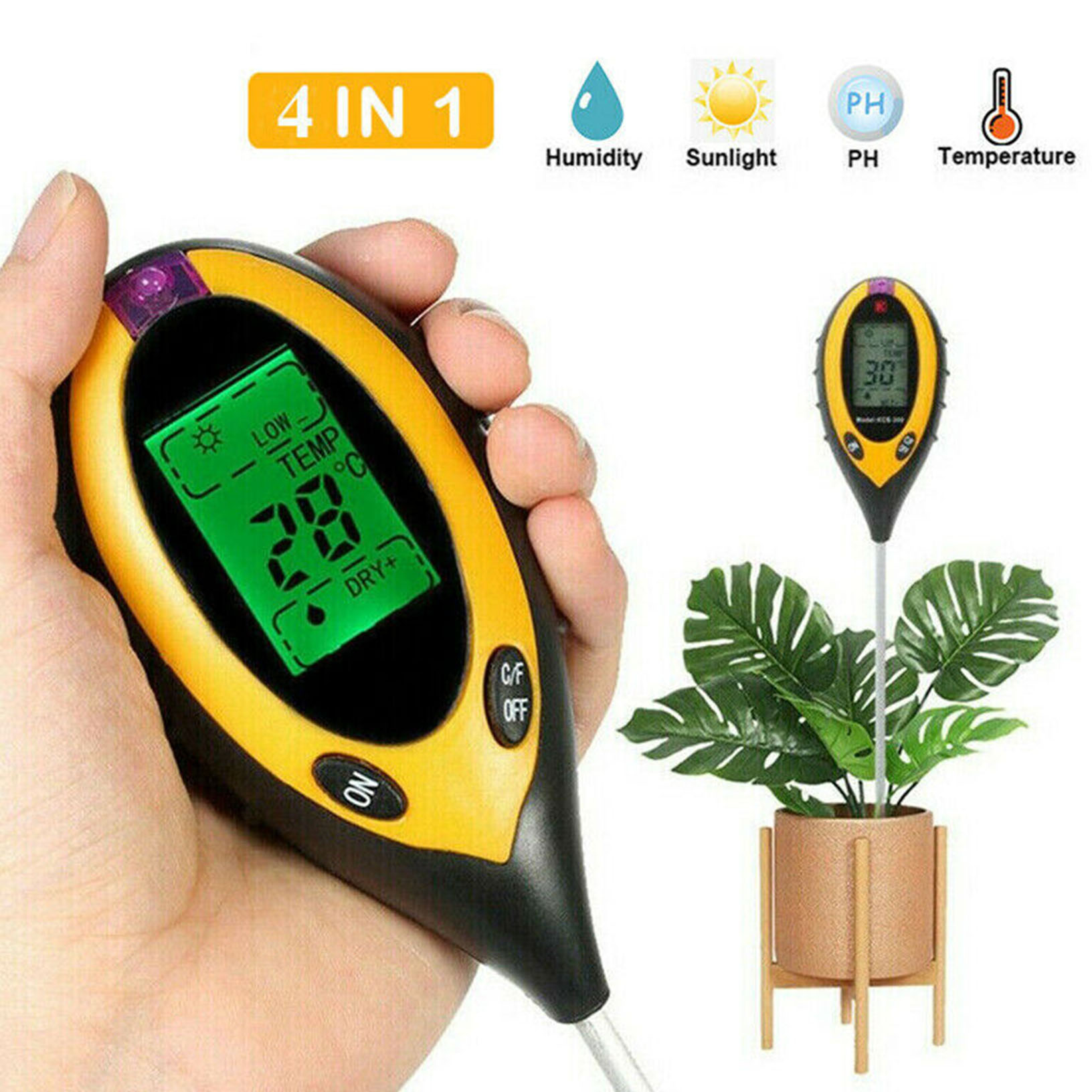 4 in 1 PH Soil Tester Water Light Temp Moisture Meter for Flower Garden Plant UK