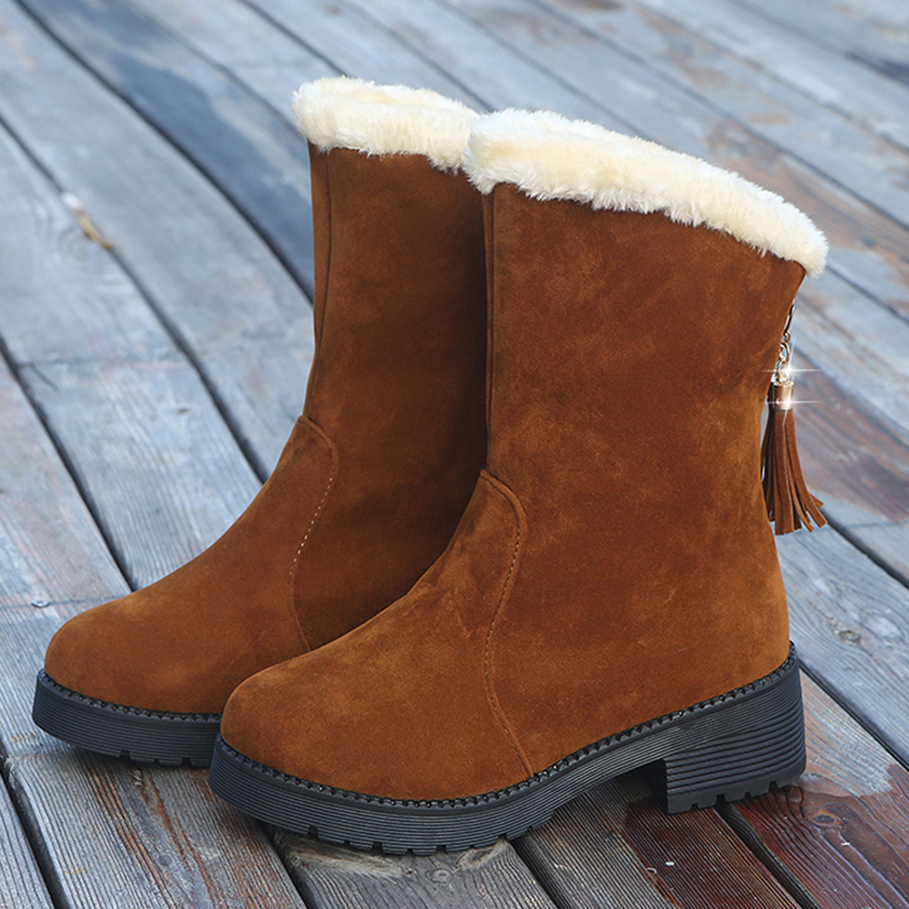 US Womens Snow Boots Zipper Slip On Winter Warm Fur Lined Ankle Boots ...