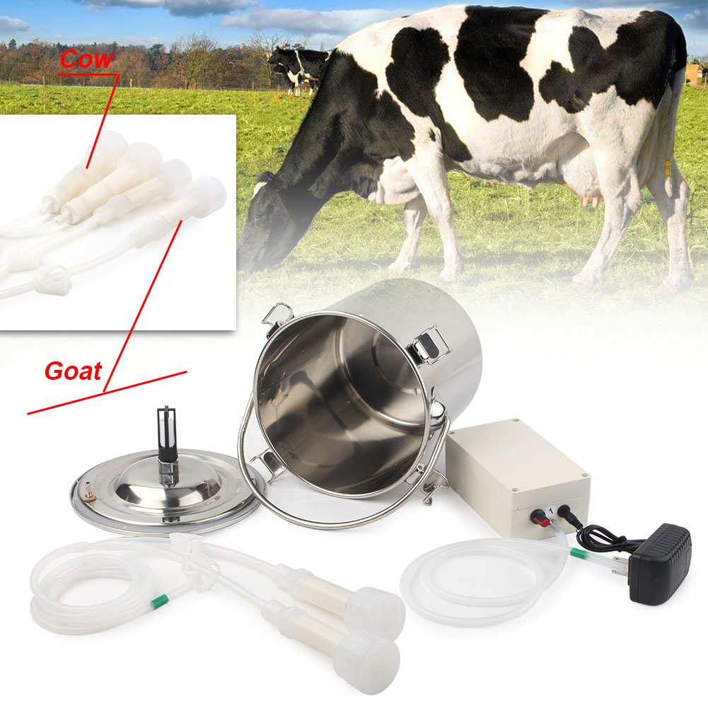 5l Dual Heads Electric Milking Machine Stainless Vacuum Pump Cow Goat 