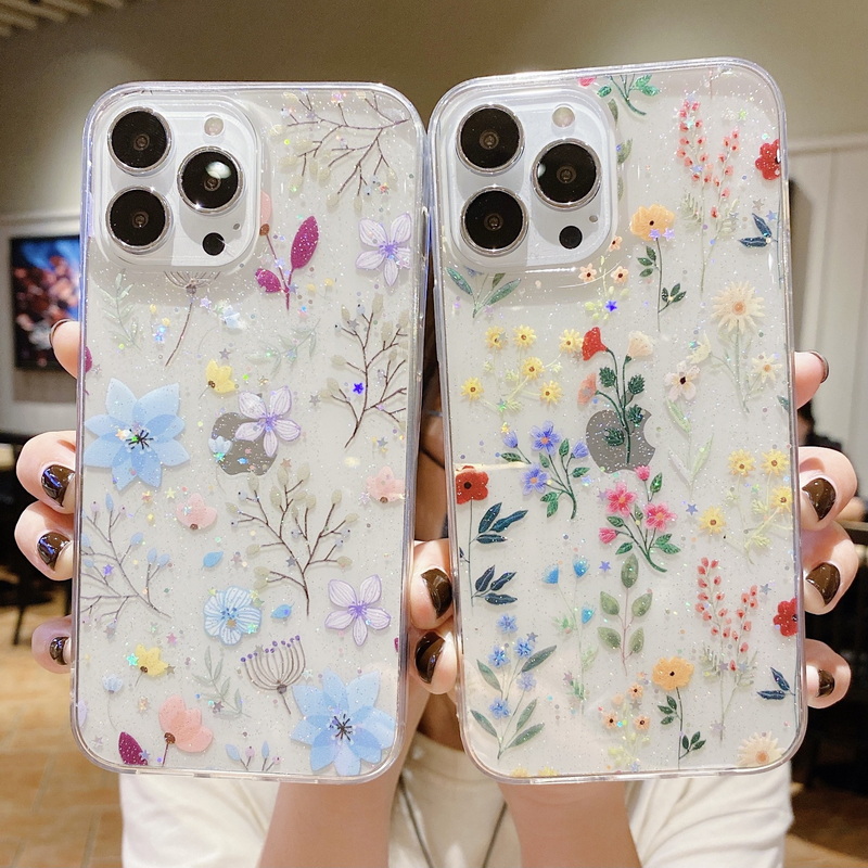 Case For iPhone 15 14 13 12 Pro Max 11 XS X 8 7 Plus Clear Flower TPU Soft  Cover