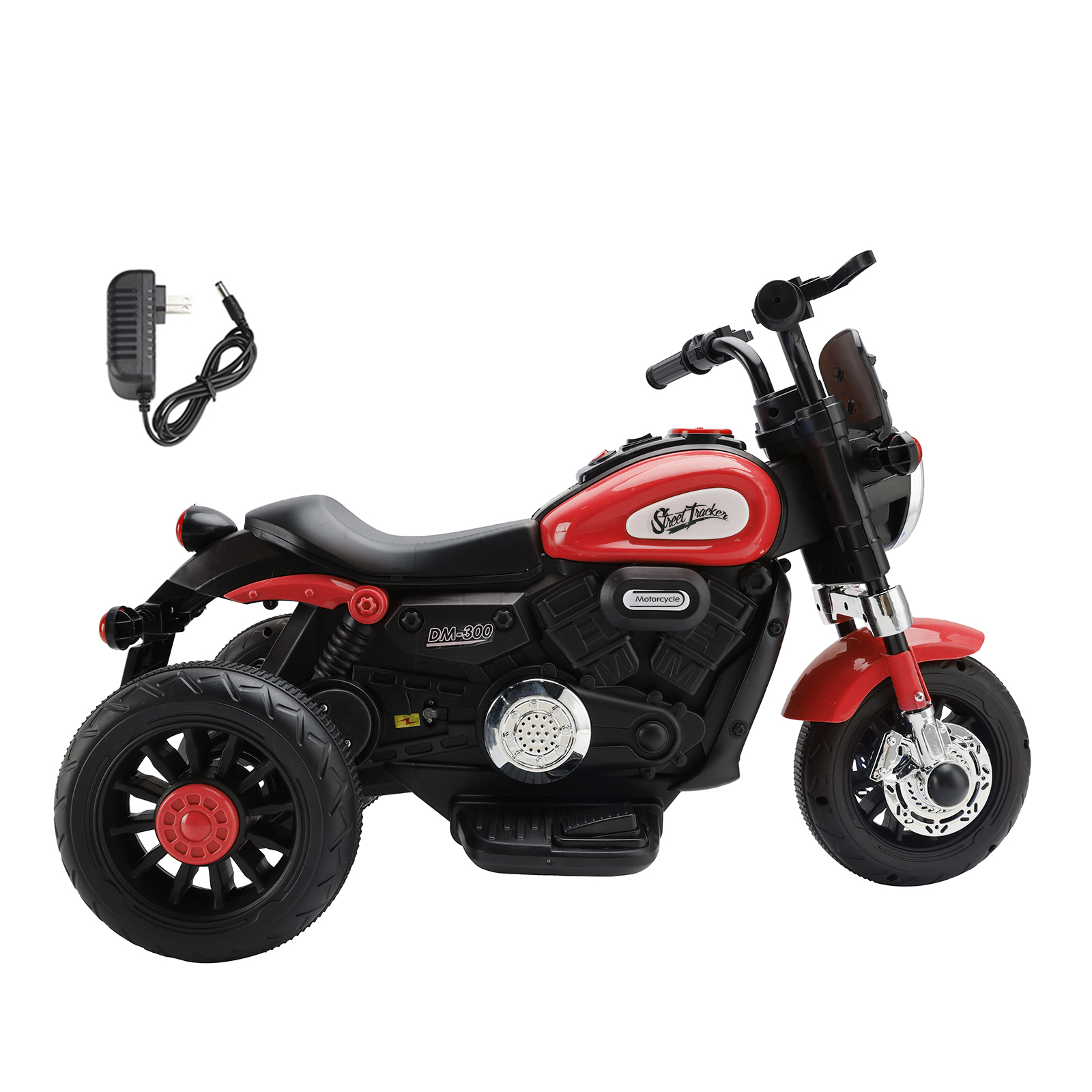 3 Wheel Kids Ride On Motorcycle Red Side View