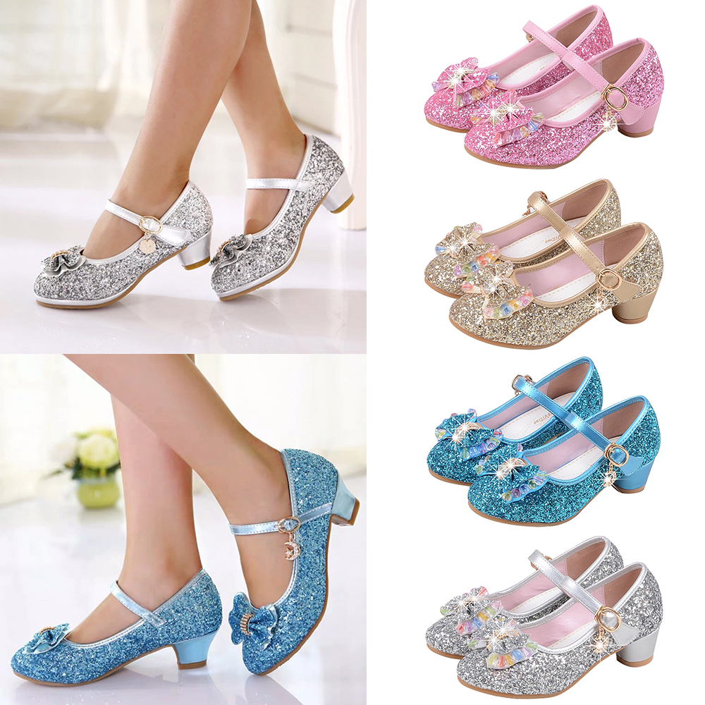 UK Girls Shoes Kids Glittery Ankle Striped Casual Princess Flat Dress Party SIZE