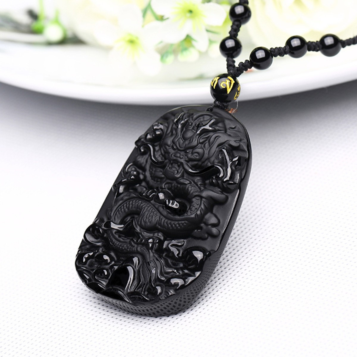 Natural Obsidian Hand Carved Amulet Lucky Pendant Beads Unisex Amulet ...