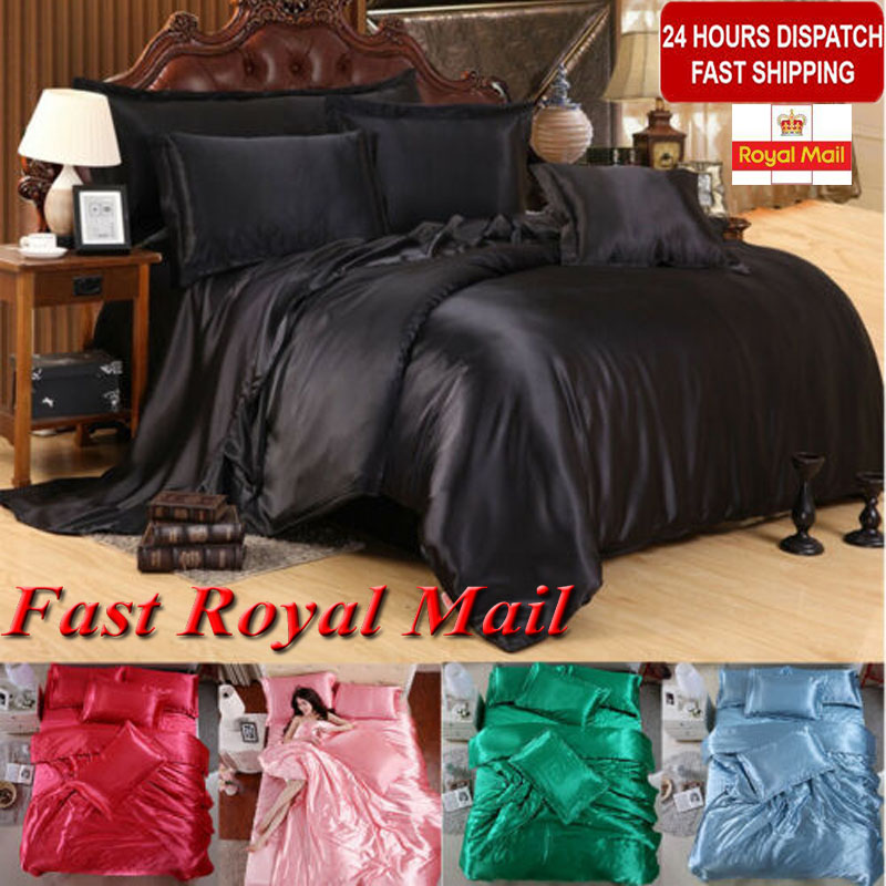Solid Silk Bedding Set Sheets Duvet Cover Pillow Case 4pcs Set