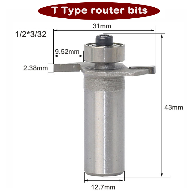 1//2 1//4/" T Bearings Router Bit Matched Tongue Groove Trim Biscuit Joiner Cutter