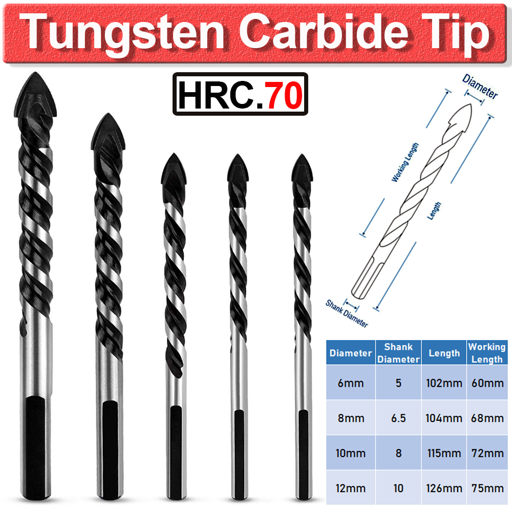 Brick Wall Glass 4pcs Carbide Drill Bit Set for Porcelain Ceramic Tile Mirrors Concrete Plastic Masonry and Wood
