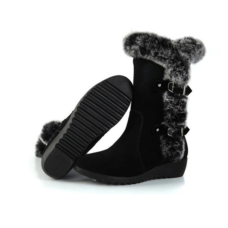 US Women Ladies Fur Lined Mid-Calf Snow Boots Platform Winter Warm ...