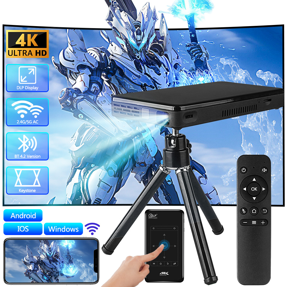 4K HD Smart DLP Mini Projector Android WiFi Bluetooth 1080P