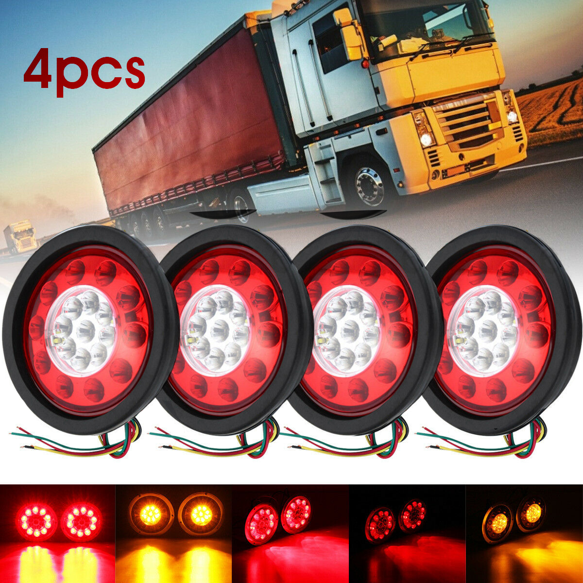4pcs 12v 24v 4 37 U0026quot Round 19led Truck Trailer Lorry Brake