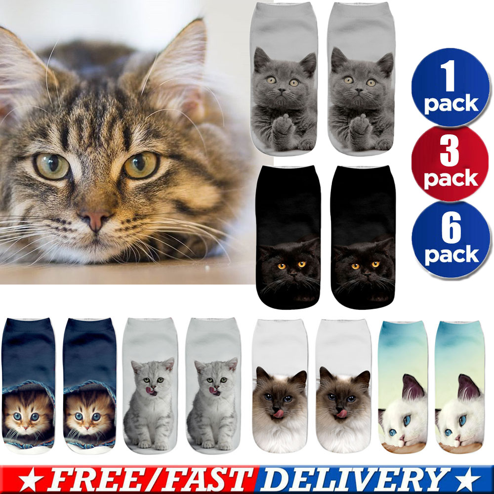 3D Cat Kitten Print Women Socks Warm Animal Print Ankle Socks UK Seller Kitty