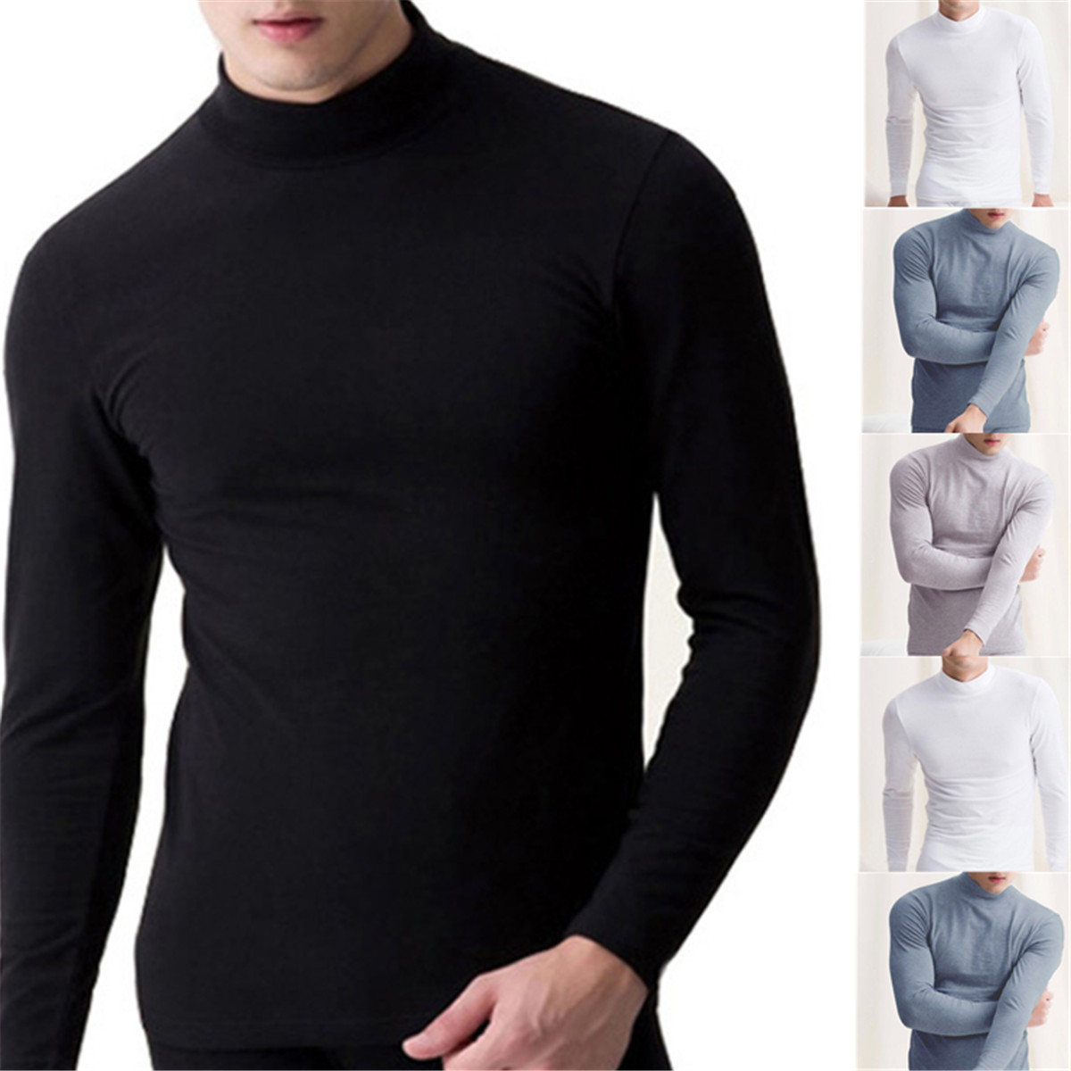 Men's Warm Long Sleeve T-shirt Turtleneck Jumper Undershirt High Neck ...