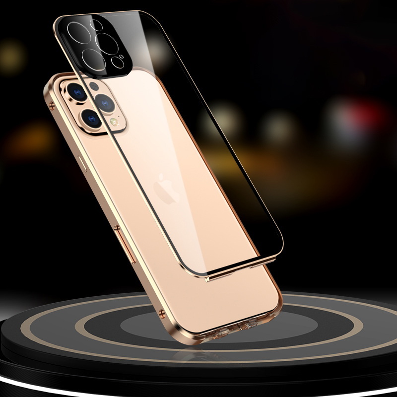 360-Grad-Hülle für iPhone 15 14 13 Pro Max 12 11 Doppelseitige Glas Metall  Cover