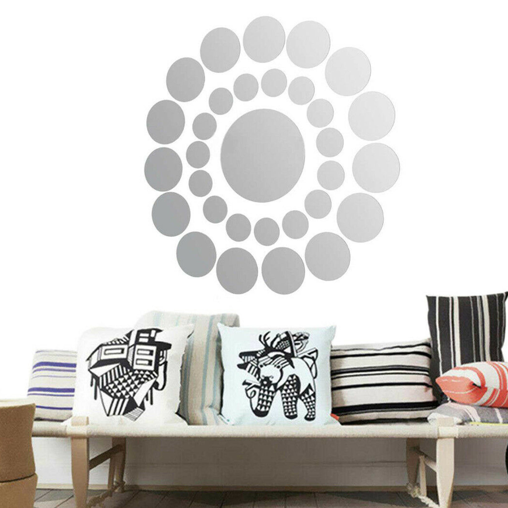 31Pcs Modern 3D Round Mirror Wall Sticker Decor Decal Art Mural Home