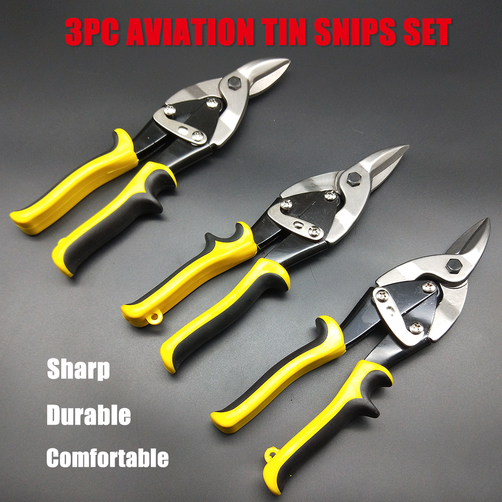 Heavy Duty 3pc Aviation Tin Snips Set Sheet Metal Cutters Shears