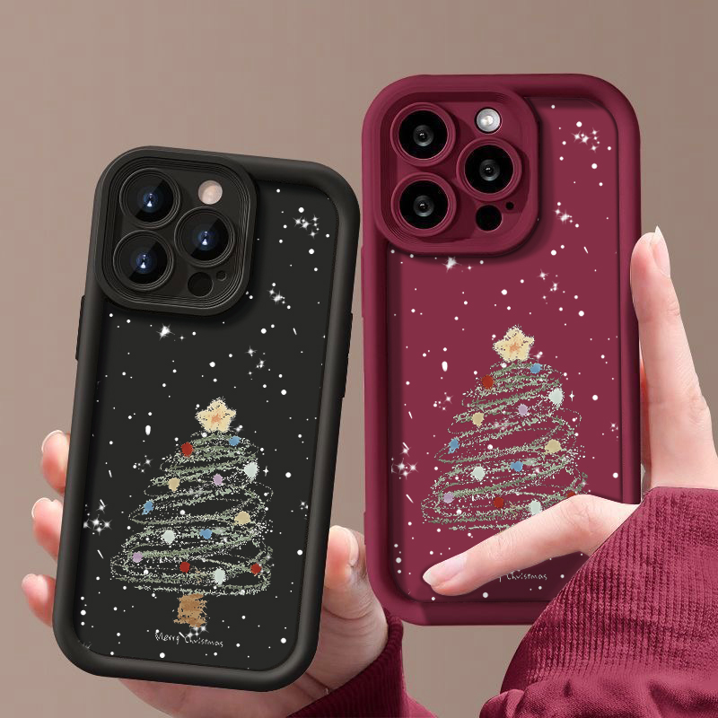 For iPhone 16 15 14 13 Pro Max 12 11 XS XR Christmas Tree Soft