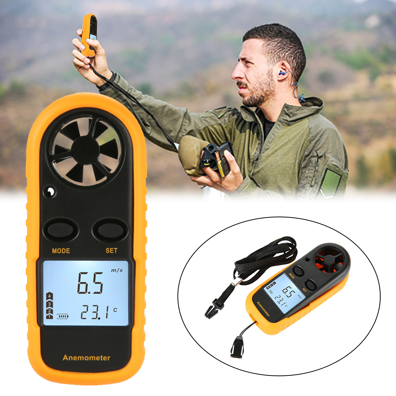 GM816 Digital Handheld Anemometer Wind Speed Meter Thermometer Sailing ...