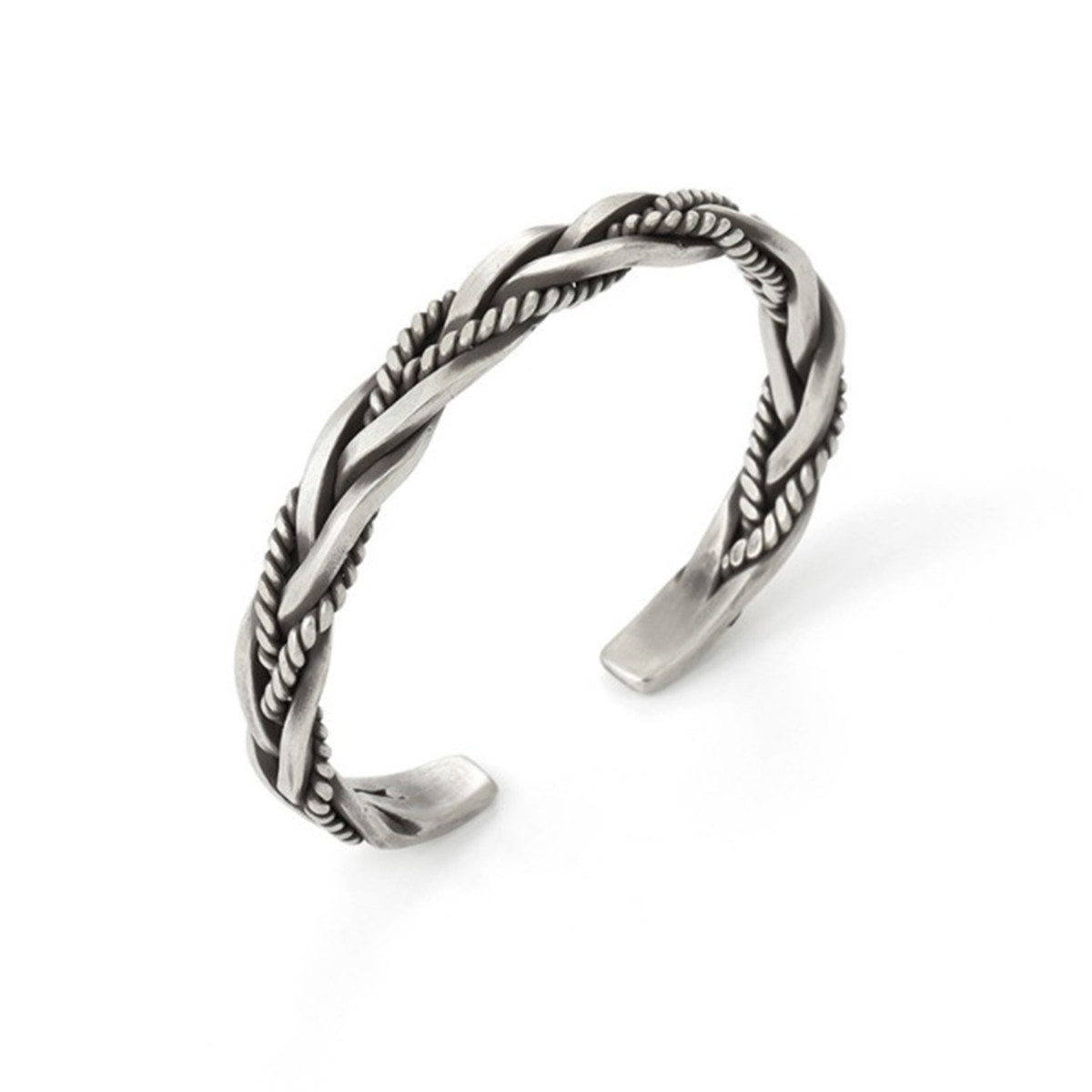 925 Sterling Silver Thai Handmade Men Vintage Open Bangle Twisted