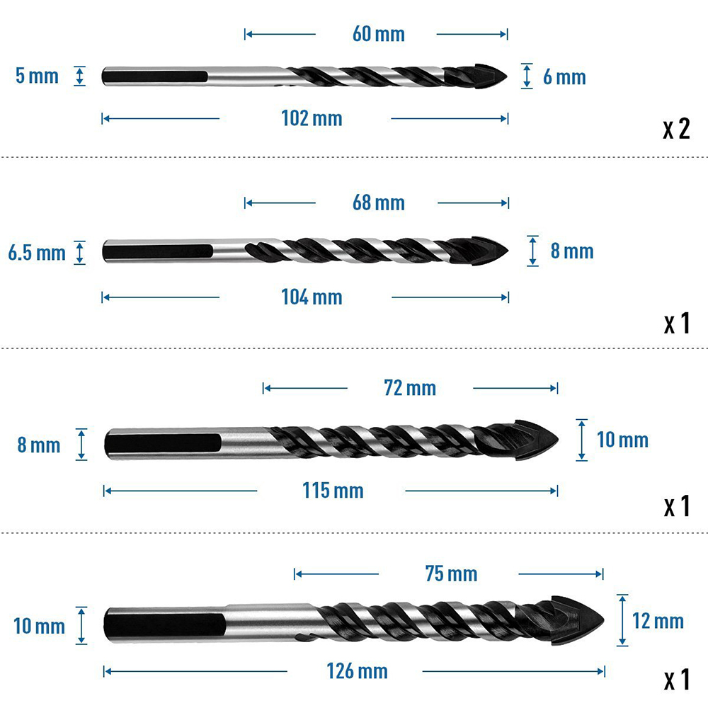 5 Pcs MultiMaterial Tile Drill BIts Set for Ceramic Porcelain Granite