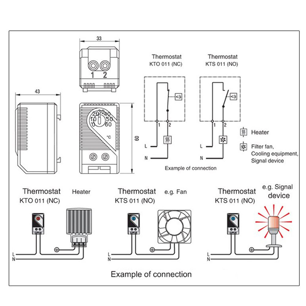 0-60℃ Adjustable Compact Mechanical Thermostat Temperature Controller