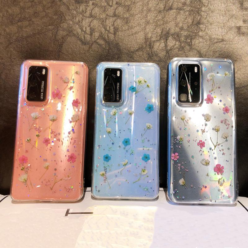 Download Case For Huawei P40 Pro P20 P30 Lite Glitter Real Dried Flower Clear Soft Cover | eBay