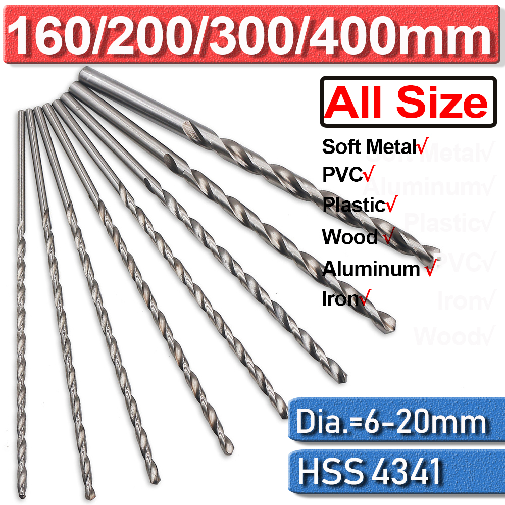 20Pack Extra Long Drill Bit High Speed Steel Twist For Metal Drilling