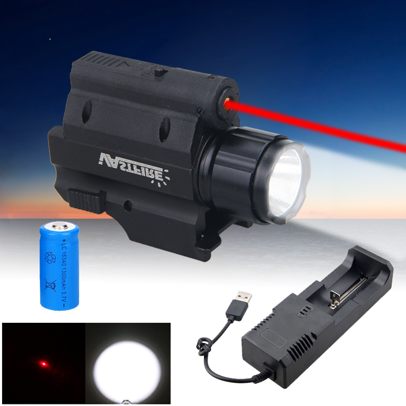 Tactical Police Pistol Flashlight Light Gun Light&Red Laser Sight Picatinny Rail