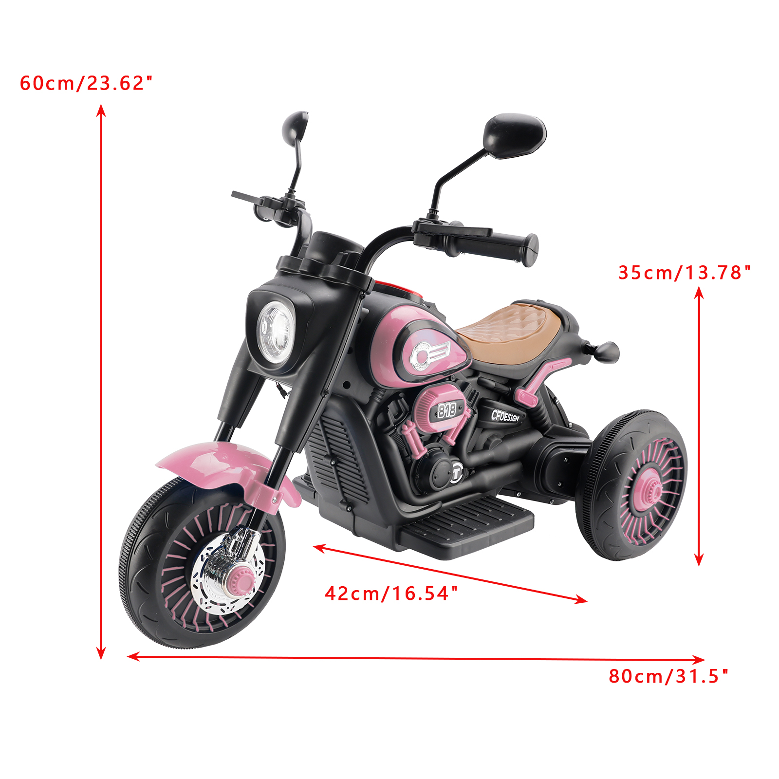 3Wheel 6V Kid Ride On Motorcycle Pink Side View