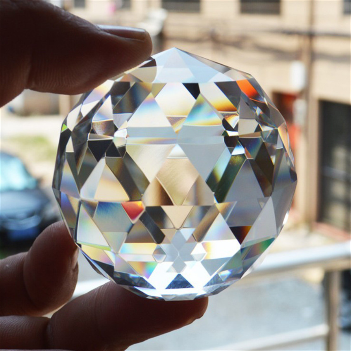 Clear Cut Crystal2540mm Sphere Faceted Gazing Ball Prisms Suncatcher