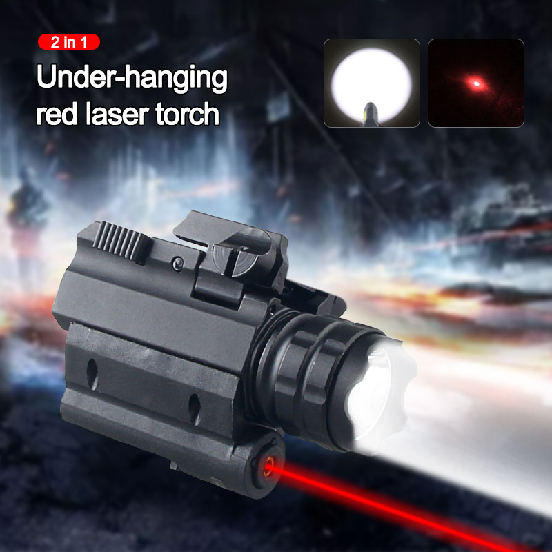 500LM Hunting Compact Red Laser Sight Rail Combo LED Flashlight Pistol Gun Light
