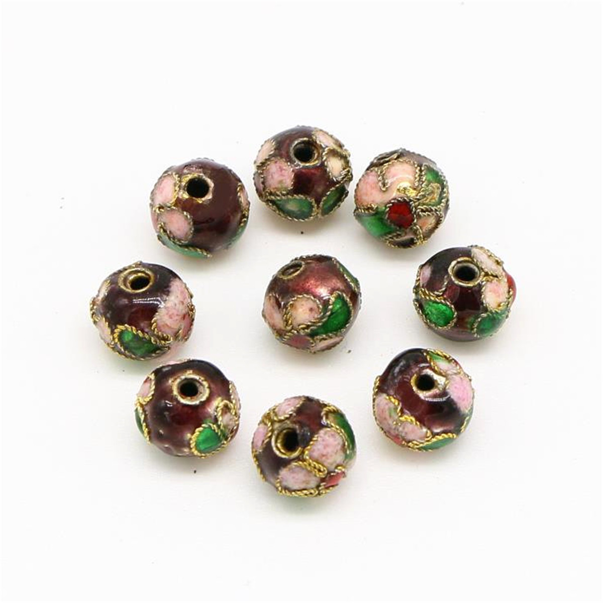 50PCS Handmade Cloisonne Beads Loose Beads Jewelry Making Round Mixed