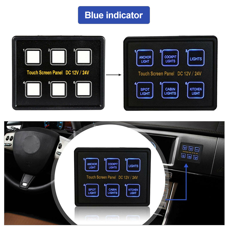 12V/24V 6 Gang LED Touch Screen Panel Switch Control Box Car Boat ...