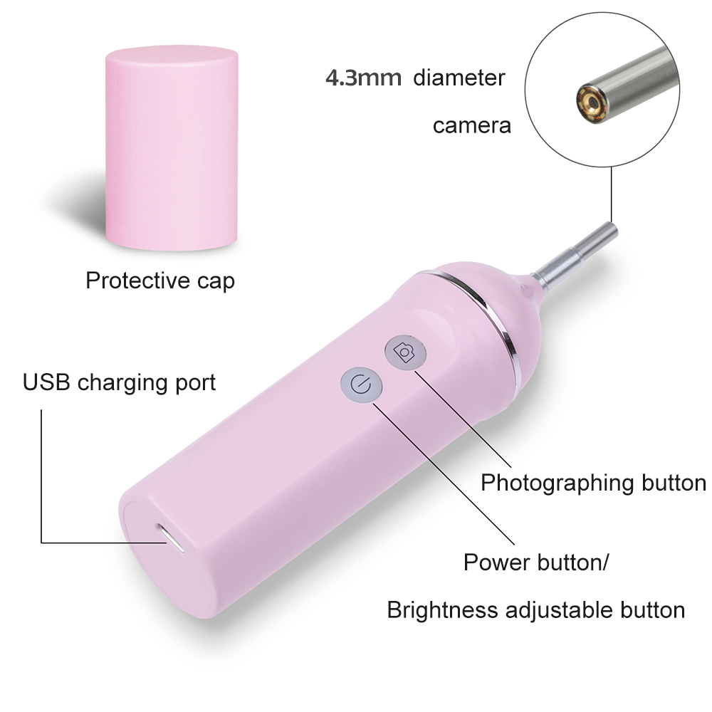 4.3mm HD 720P Wireless HD WiFi Visual Ear Otoscope Camera Endoscope For