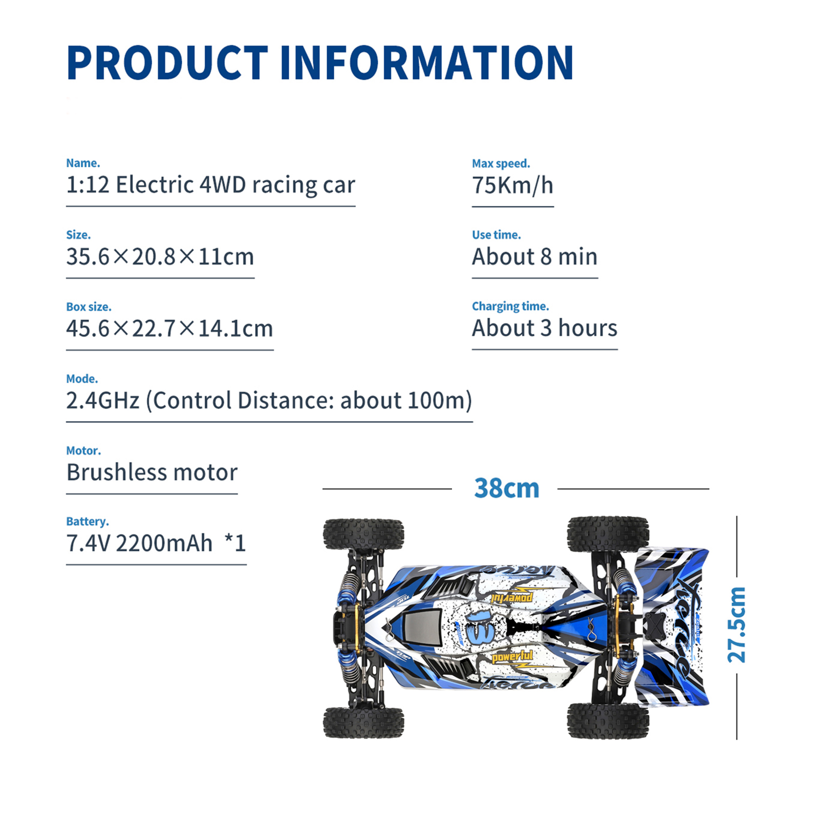 Wltoys 124017 Brushless RTR 1/12 2.4G 4WD 75km/h RC Car Metal Chassis Toy Gift detail view 2