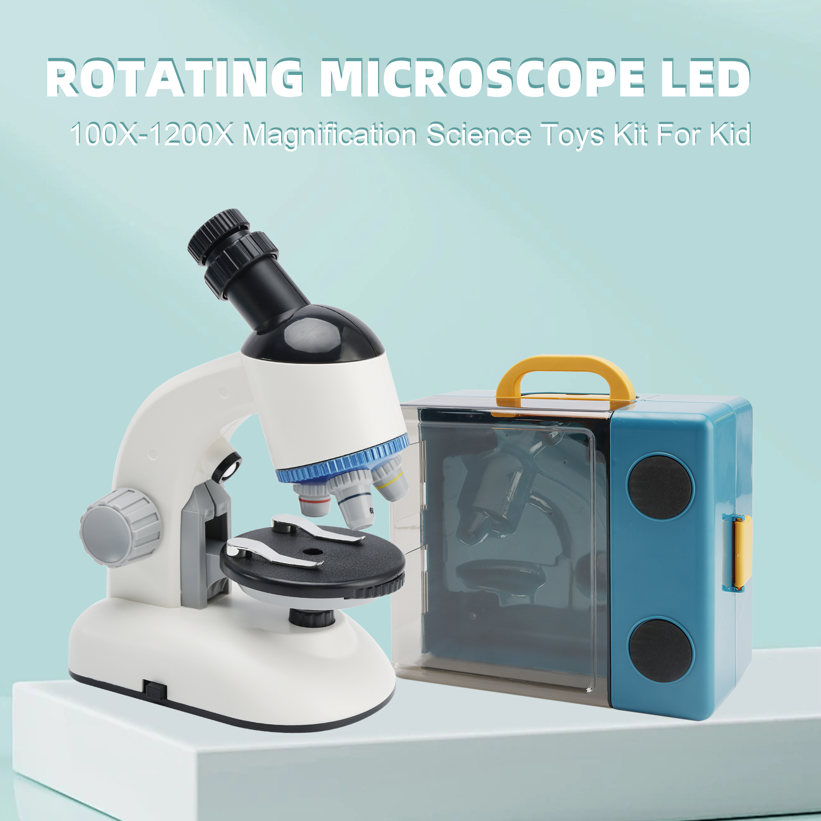 Rotating Microscope LED 100X-1200X Magnification Science Toys Kit For Kid White detail view 4